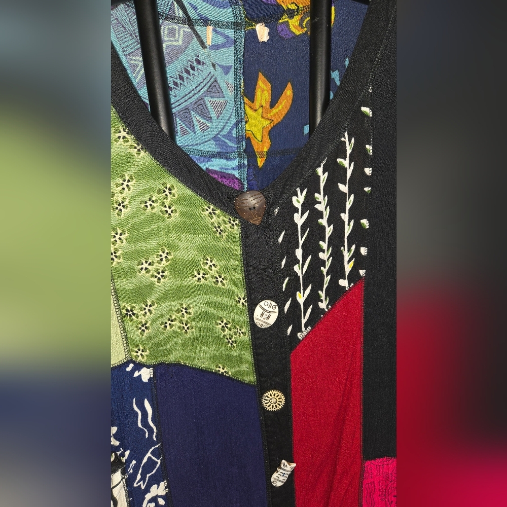 Vintage La Cera Button Front Patchwork Dress - image 6